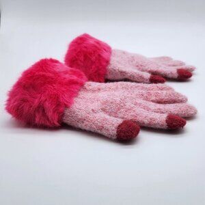 Kids pinks fuzzy gloves, winter gloves with touch screen fingertips, cute gloves
